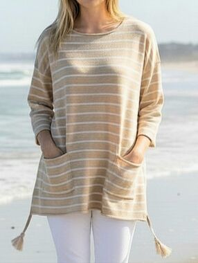 Lily Pulitzer Nautical Stripe Tee Butterscotch Tassels Sz M Casual Coastal Beach